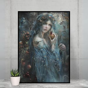 Goddess Persephone Art Print, Persephone Pomegranate, Divine Feminine Wiccan Decor, Mythology Gift