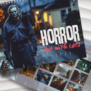 Horror & Cats 2025 Wall Calendar - Perfect for Horror Film Fans, Scary Movie Lovers, Decor for Home, Office, Great Gift