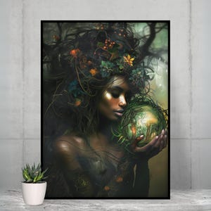 Gaia Goddess Art Print, Mother Earth Wall Art, Beautiful Mother Nature Decor, Spiritual Gift for Nature Lovers