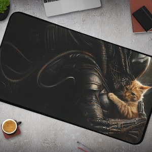 Grand tapis de bureau Xenomorph Alien x Jonesy, tapis de jeu sur le thème de l'horreur, excellent cadeau de décoration de science-fiction pour les amateurs de chats et les joueurs