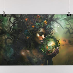 Gaia Goddess Art Print, Mother Earth Wall Art, Beautiful Mother Nature Decor, Spiritual Gift for Nature Lovers