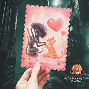 Postales de Alien xenomorfo x Jonesy, lindas tarjetas de ciencia ficción para el día de San Valentín para fanáticos de los extraterrestres, regalo perfecto para San Valentín
