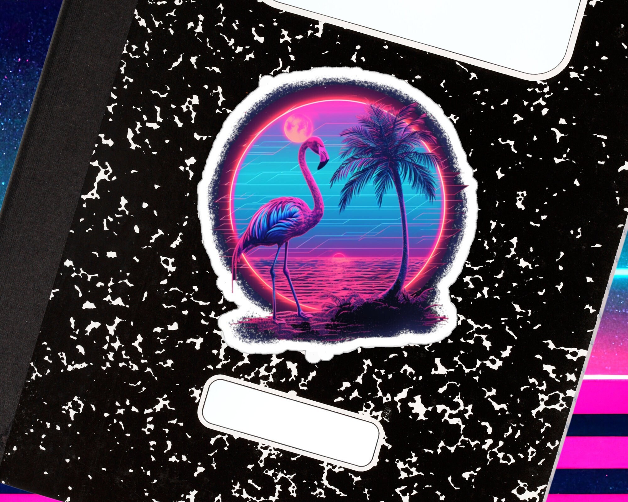 Pink Flamingo Sticker - 80s Vaporwave Aesthetic Die Cut, For Journaling, Scrapbooking & Vintage Lovers