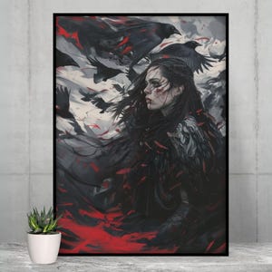 The Morrigan Art Print, Celtic Goddess Artwork Battle Scene, Morrigan Crows, Female Empowerment Wall Art, Wiccan Gift