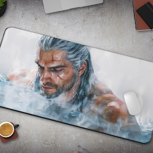 Witcher Geralt Desk Mat - Large Gaming Mousepad, Geralt of Rivia Iconic Bathtub Art, Decor for Gamers