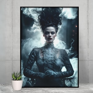 Bride of Frankenstein Poster - Classic Gothic Horror Art Print, Halloween Wall Decor, Gift for Horror Movie Fans