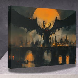Mothman Art Canvas Print, Moody Cryptid Wall Art for Eerie Home Decor, Cryptidcore Aesthetic Gift for Paranormal Lovers