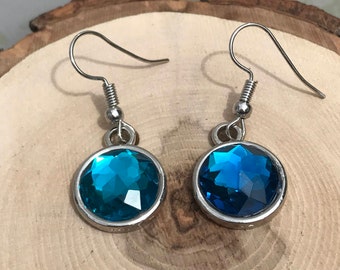 Blue Gemstone Earrings, Faux Gemstone Earrings, Blue Silver Sparkle Earrings, Blue Turquoise & Silver Dangle Drop Earrings