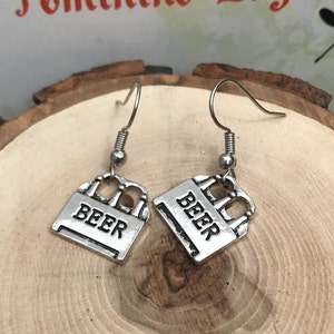 Beer Earrings, Beer Bottle Charm Dangle Drop Earrings, Party Girl Jewelry, Delicate Antiqued Silver BEER Earrings