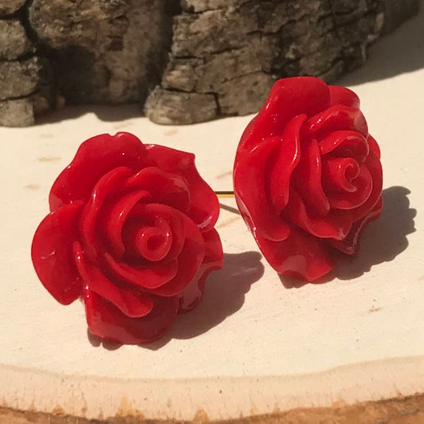 Rose Earrings, Red Rose Stud Earrings, Beauty and the Beast Earrings, Flower Stud Earrings. Back in Stock !