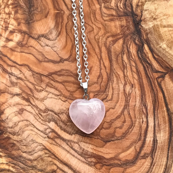 Rose Quartz Necklace, Rose Quartz Heart Necklace, Rose Quartz Pendant Silver Jewelry, Back In Stock!