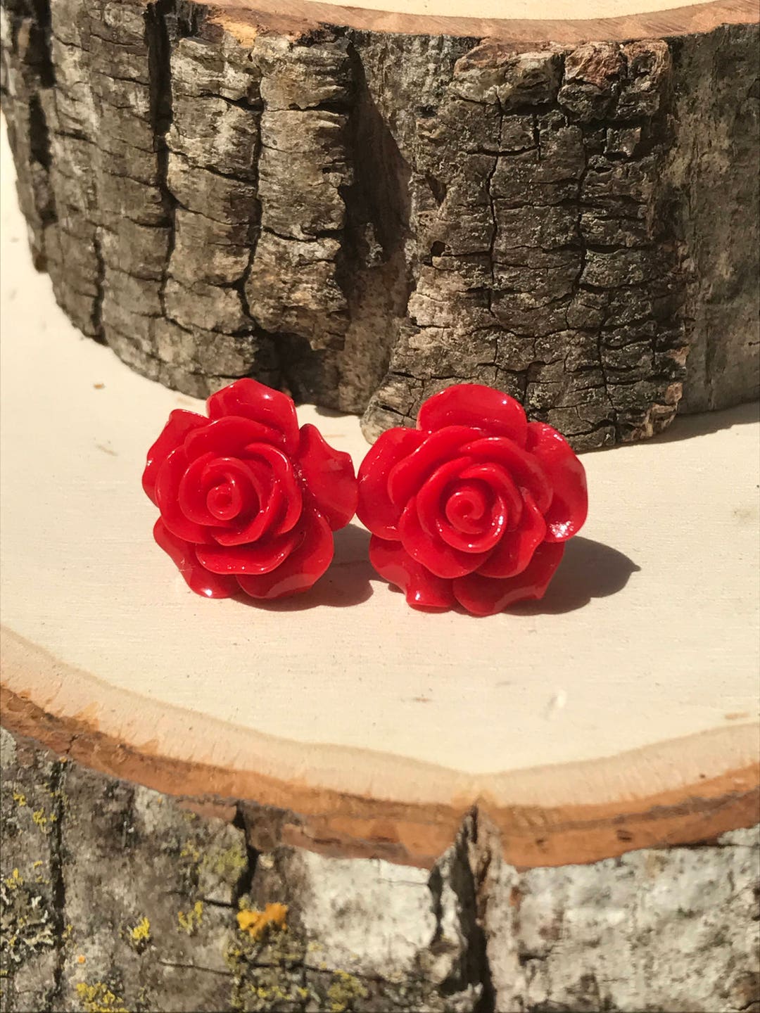 Clip on Earrings, Red Rose Clip on Earrings, Beauty and the Beast Clip on Earrings, Flower Clip