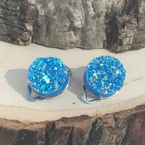 Clip On Earrings, Clip On Studs, Glittery Druzy Clip On Earrings, Glittery Lightweight Druzy Clip On Earrings, Flower Girl Clip On Earrings image 7