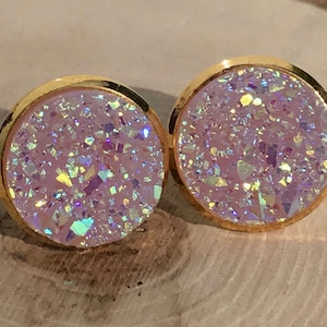 Lilac Druzy Studs Earrings, Lavender Sparkle Purple Jewelry, Bridesmaid Earrings, Light Purple Lilac Glittery Druzy Gold Stud Earrings