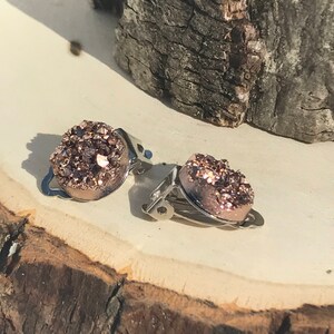 Clip On Earrings, Clip On Studs, Glittery Druzy Clip On Earrings, Glittery Lightweight Druzy Clip On Earrings, Flower Girl Clip On Earrings image 6