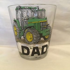 John Deere Design on Toughened 14oz Whiskey Glass can add single NAME     Dishwasher Safe