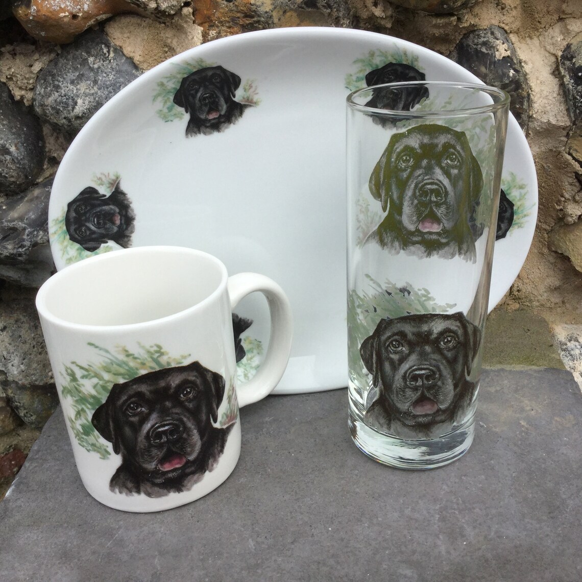 Black Labrador Designs on 3 Piece Ceramic and Glassware Snack Etsy