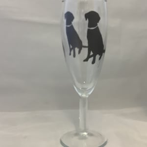 Black Labrador Design Printed on aFlute,Champange,Presecco Glass