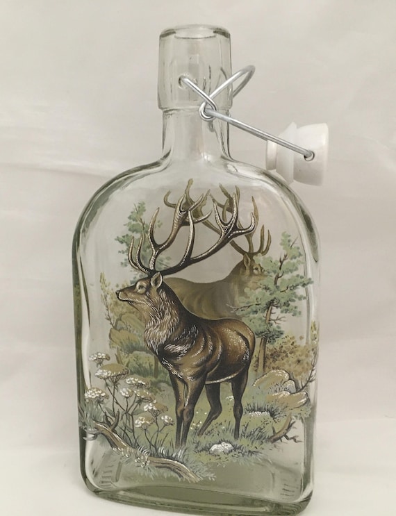 Stag Design on 500ml Sloe Gin Flip Top Bottle Ceramic Stopper