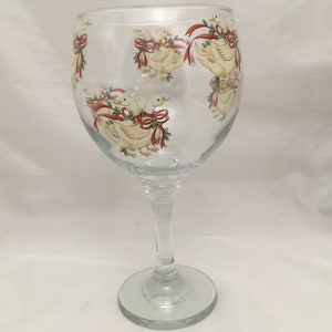 Christmas Geese Designs printed on Large Gin Ballon Glass