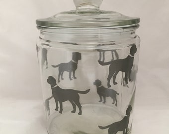Black Labrador Designs on Large glass Treats Jar