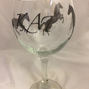 Black Horse Design on Large Gin Balloon Glass Personlise Single name in Black Script Lettering