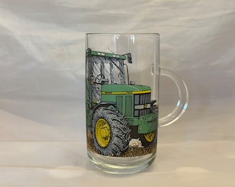 Toughened Iconic Glass Mug 270ml with Rounded Heavey base  Printed  with john Deere Tractor Design