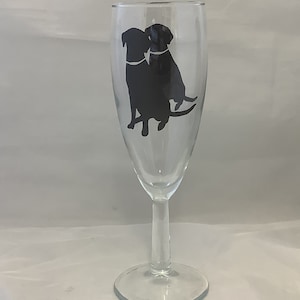 Black Labnrador Designs on Flute, Pressco, Champagne Flute