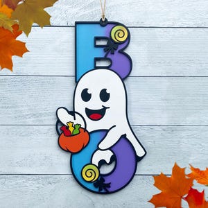 Halloween Cute Ghost Sign, Ghost Door Hanger, Halloween Door Hanger, Boo Ghost Door Hanger, Front door decor, Wooden Door Hanger, Fall  Sign