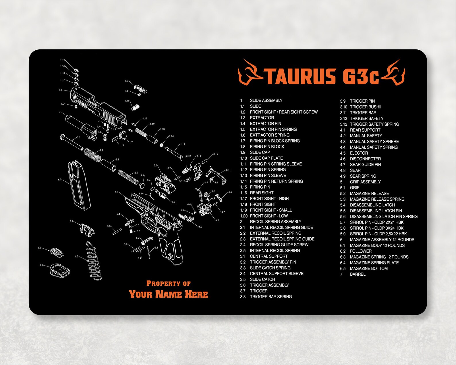 Gun Cleaning Mat Taurus G3c Maintenance Range Firearm Pistol Etsy