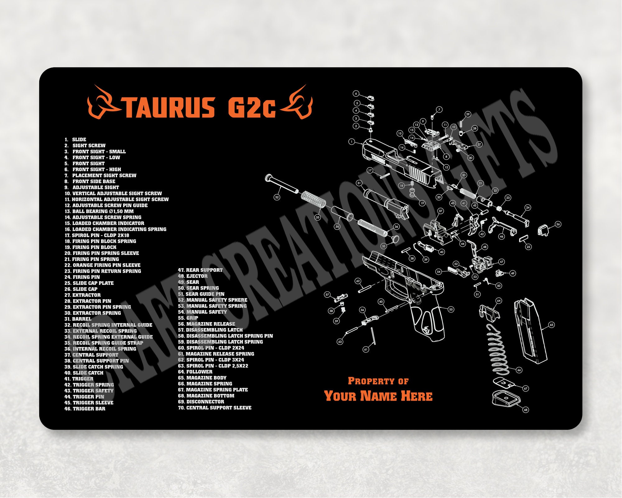 Gun Cleaning Mat Taurus G2C Maintenance Range Firearm Pistol Etsy