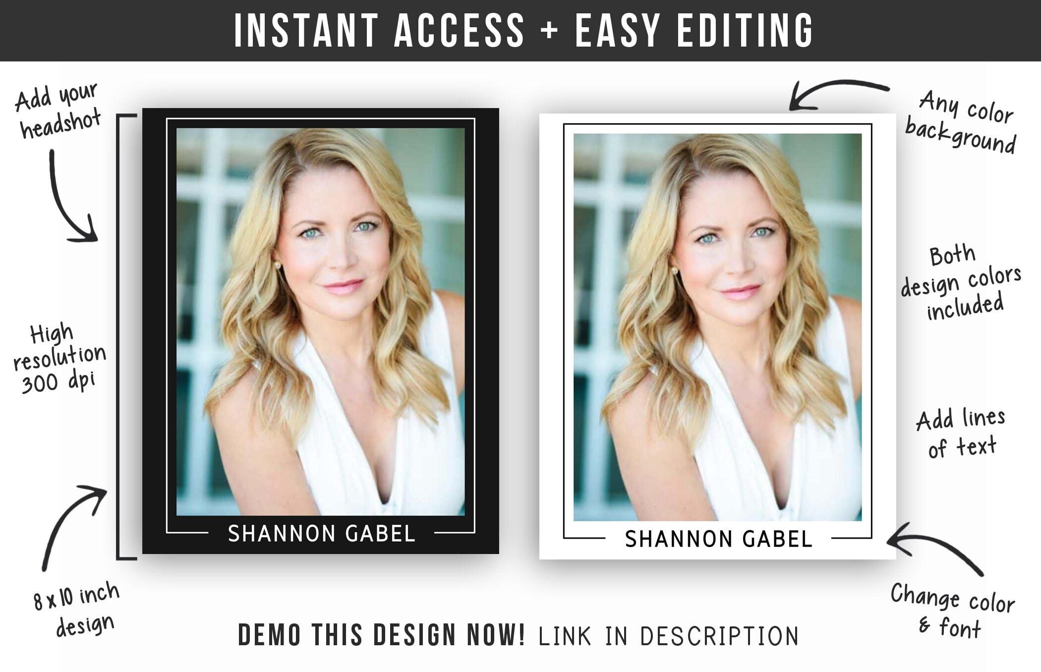 Acting Headshot Template 8x10 Headshot Template Actor Headshot Design