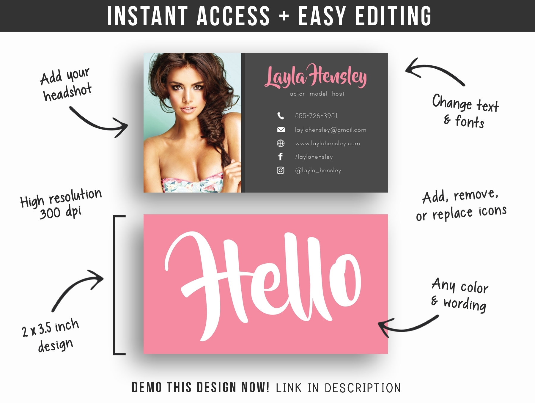 Actor Business Card | Photo Business Card | Actor's Calling Card ...
