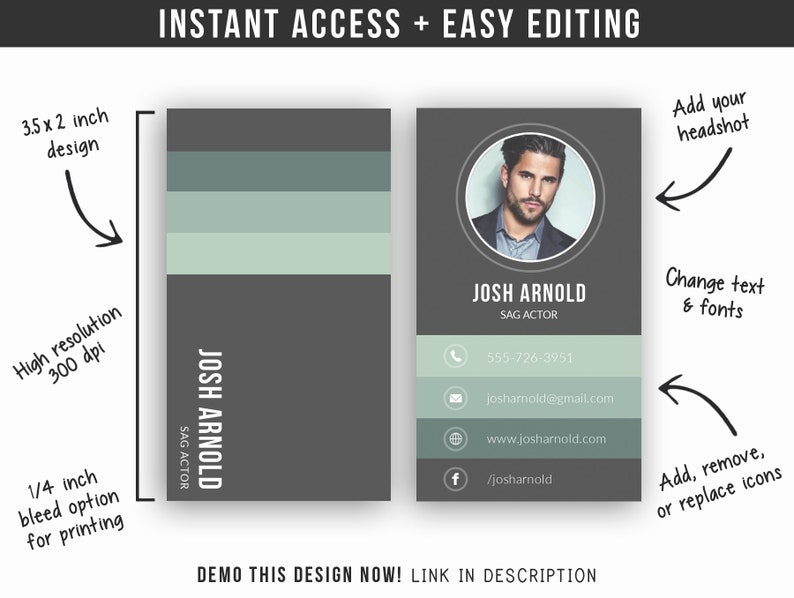 Actor Business Card | Photo Business Card | Actor's Calling Card ...