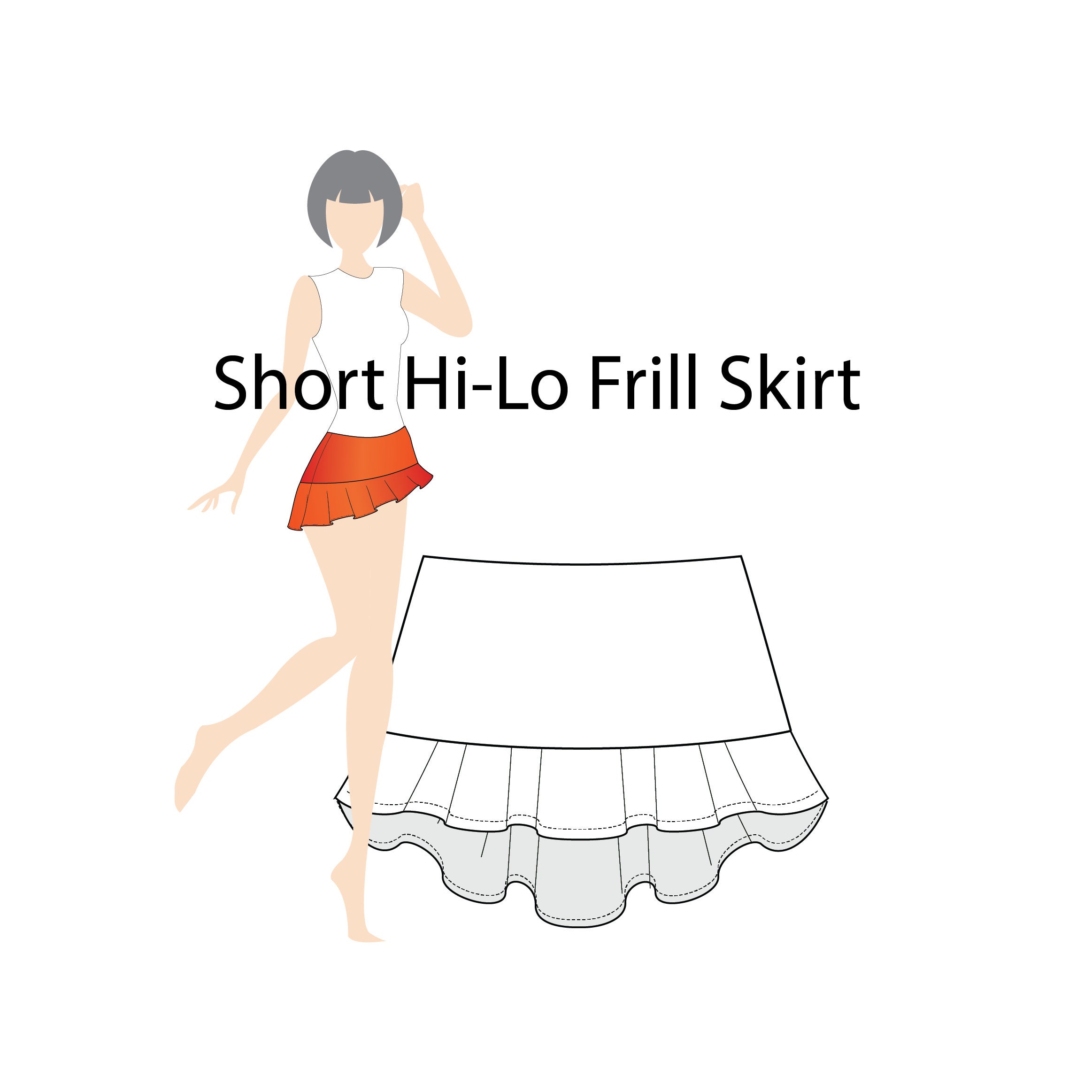 Patron PDF de jupe courte taille haute à volants pour adulte