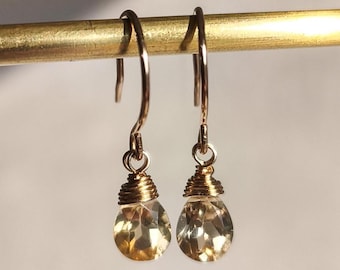 Citrine Teardrop Earrings: 14k Gold Filled Gemstone Jewelry