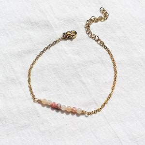 Pink opal bracelet, gemstone bar bracelet, minimalist everyday jewelry, october birthstone gift image 1