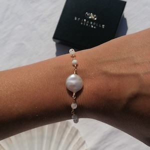 Perlenarmband: Goldmondstein, Boho Brautschmuck