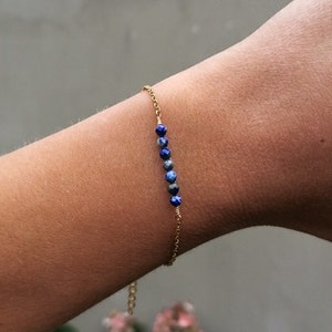 Lapis lazuli bar bracelet, gemstone chain bracelet, september birthstone jewelry