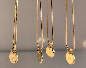 Zodiac sign coin pendant on Snake Chain Necklace, Waterproof Horoscope Jewelry for everyday wear