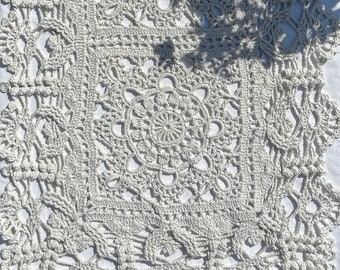 Rectangle ornamental carpet, cotton lacy rug, off white foot-cloth, decorative runner, housewarming gift, one of a kind, design home decor