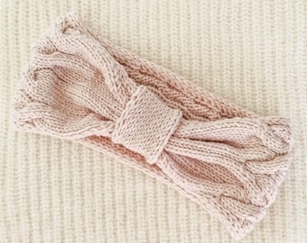 Knitted wool headband - light powder pink
