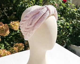 Wool ear warmer, knitted winter headband, merino headwarmer, light pink turban, fall accessories