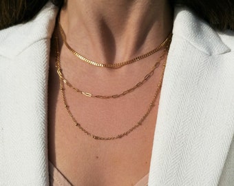 Gold überzogene Halskette, Stapelkette, 3er Set Halsketten, Gold überzogene Halsketten, wasserdichter Schmuck