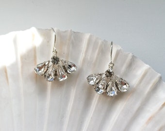Art Deco Kristall Fächer Ohrringe: Silber Brautschmuck