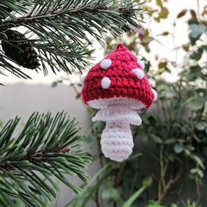 Mushroom christmas ornaments, crocheted toadstool ornaments, home decor, amigurumi