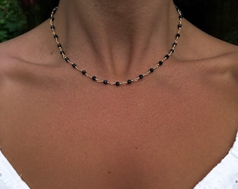 Black spinel rosary necklace, rosary chain jewelry, faceted gemstone necklace, necklace stack layering