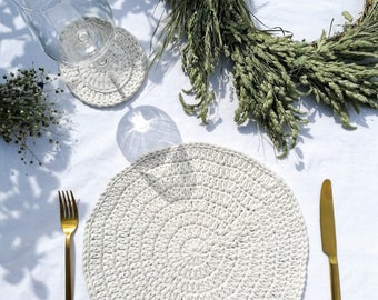Round cotton placemats, set of table setting, housewarming gift, boho home decor, wedding table decor