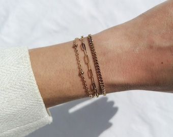 Multi strand bracelet, chain bracelet stack, layered bracelet, set of 3 bracelets, gold waterproof jewelry