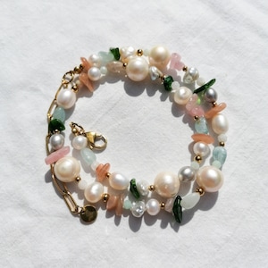 Statement gemstone necklace, large pearl beaded necklace, colorful jewelry, chromdiopside necklace